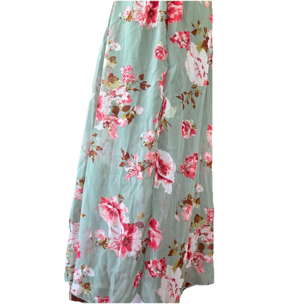 Dream of Me Flowy Romantic Maxi Dress Women's M Cottage Green with Pink Roses - Picture 7 of 8